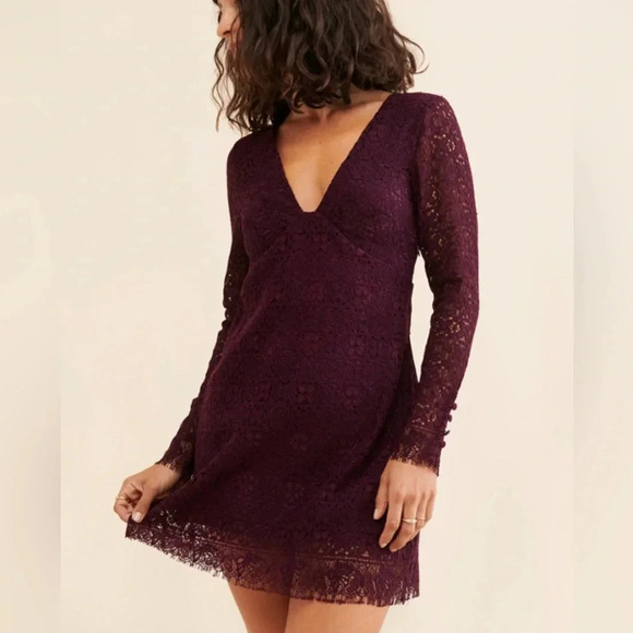 NWT Free People HONEY HONEY Lace Long Sleeve Minidress in Potent Purple - Size 4 - Picture 3 of 12